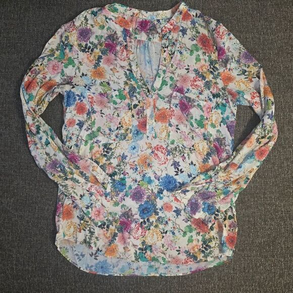 Floral V-Neck Loose Fit Shabby Chic Dressy Business Casual Button Blouse Tunic - Picture 1 of 3